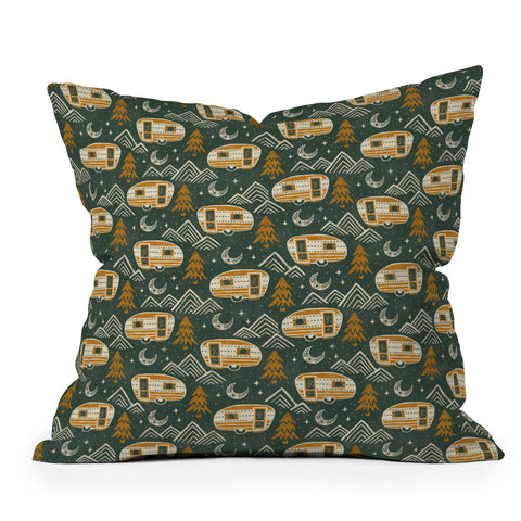 Byre Wilde Little Camper forest green Throw Pillow