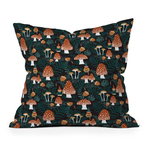 Byre Wilde Mushroom Forest Gnomes Throw Pillow