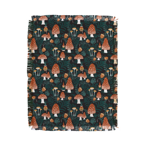 Byre Wilde Mushroom Forest Gnomes Throw Blanket