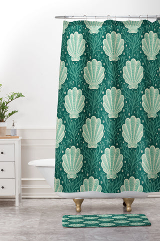 Byre Wilde Seashell sea green Shower Curtain And Mat