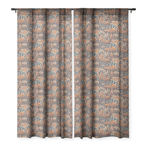 Byre Wilde Wild West Brown Orange Blue Sheer Window Curtain