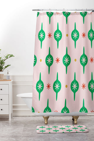 Camilla Foss Baubles and Stars Shower Curtain And Mat