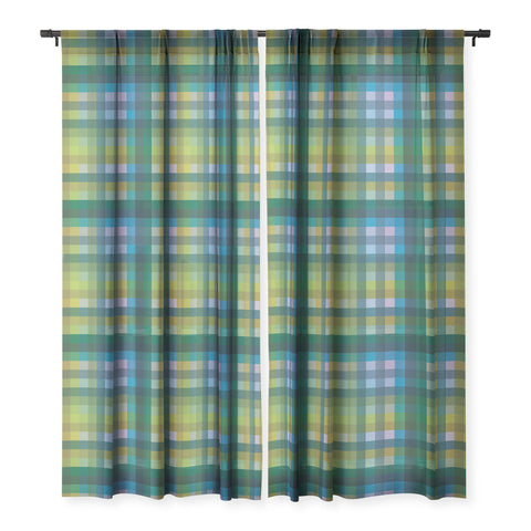Camilla Foss Gingham Green Sheer Window Curtain