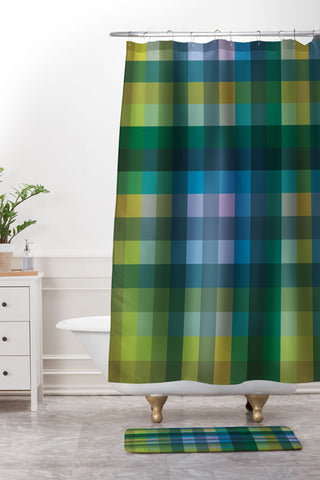 Camilla Foss Gingham Green Shower Curtain And Mat