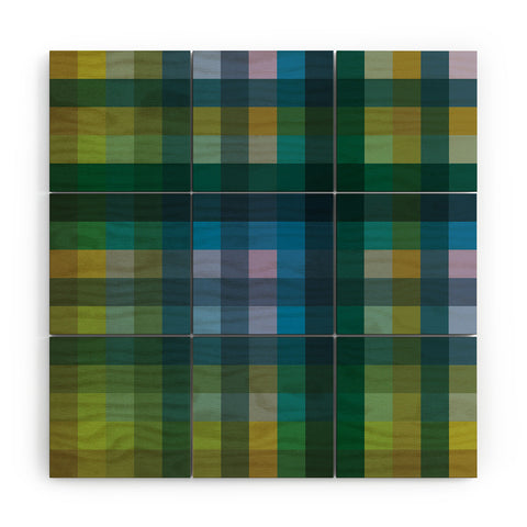 Camilla Foss Gingham Green Wood Wall Mural