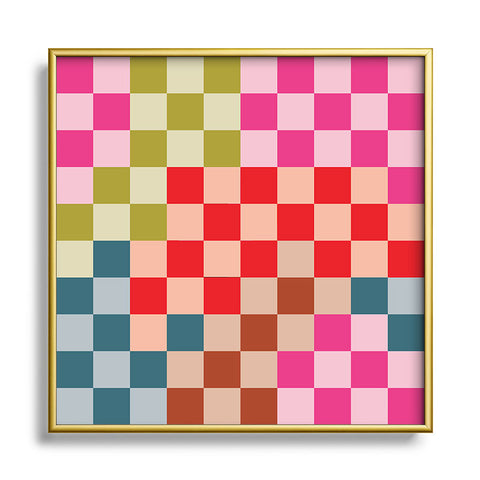 Camilla Foss Gingham Multicolors Square Metal Framed Art Print