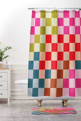 Camilla Foss Gingham Multicolors Shower Curtain And Mat