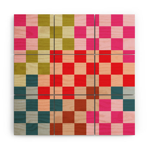 Camilla Foss Gingham Multicolors Wood Wall Mural