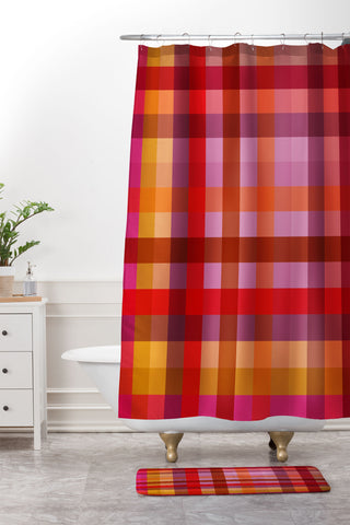 Camilla Foss Gingham Red Shower Curtain And Mat