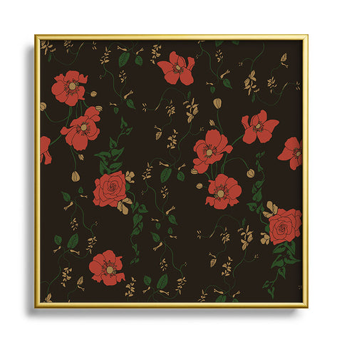 Camilla Foss Midnight Flourish Square Metal Framed Art Print