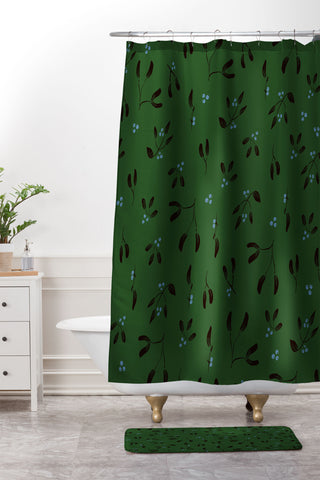 Camilla Foss Midnight Mistletoe Shower Curtain And Mat