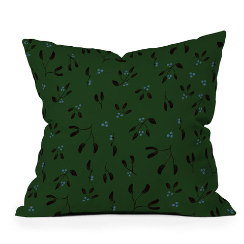 Camilla Foss Midnight Mistletoe Outdoor Throw Pillow