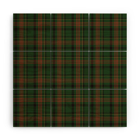 Camilla Foss Midnight Plaid Green Wood Wall Mural