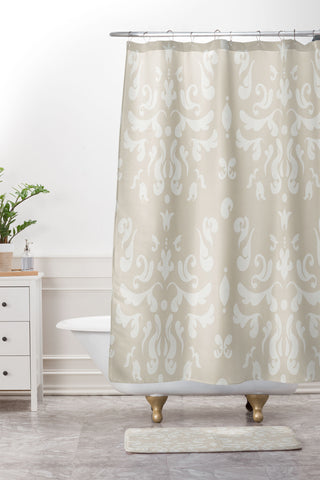 Camilla Foss Modern Damask Gray Shower Curtain And Mat