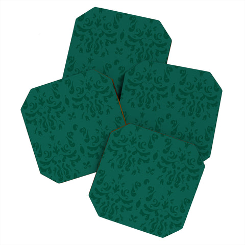 Camilla Foss Modern Damask Green Coaster Set