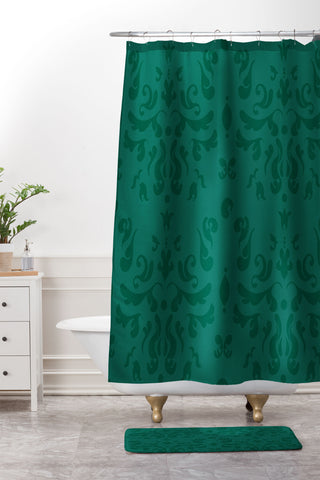Camilla Foss Modern Damask Green Shower Curtain And Mat
