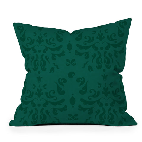 Camilla Foss Modern Damask Green Outdoor Throw Pillow