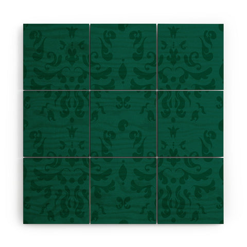 Camilla Foss Modern Damask Green Wood Wall Mural