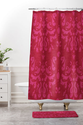 Camilla Foss Modern Damask Pink Shower Curtain And Mat