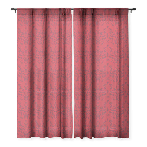 Camilla Foss Modern Damask Red Sheer Window Curtain