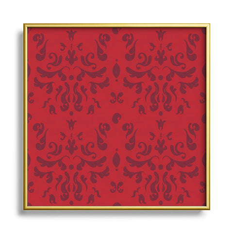 Camilla Foss Modern Damask Red Square Metal Framed Art Print