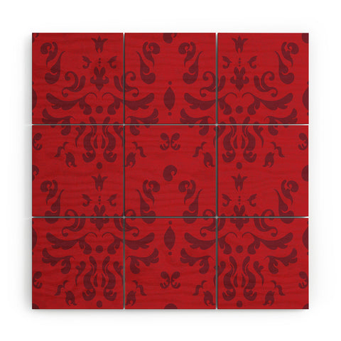 Camilla Foss Modern Damask Red Wood Wall Mural