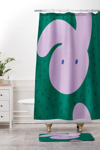 Camilla Foss Pebbles and Rabbit Shower Curtain And Mat