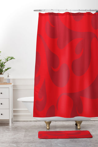 Camilla Foss Playful Red Shower Curtain And Mat