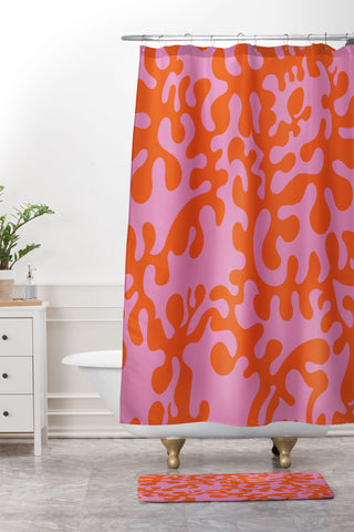 Camilla Foss Shapes Pink and Orange Shower Curtain And Mat