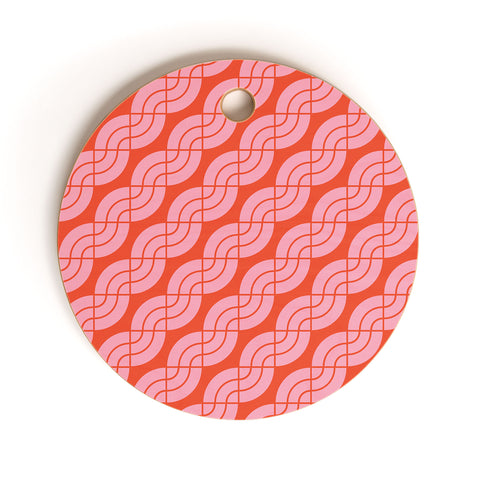 Camilla Foss Twisted Pattern Pink Orange Cutting Board Round