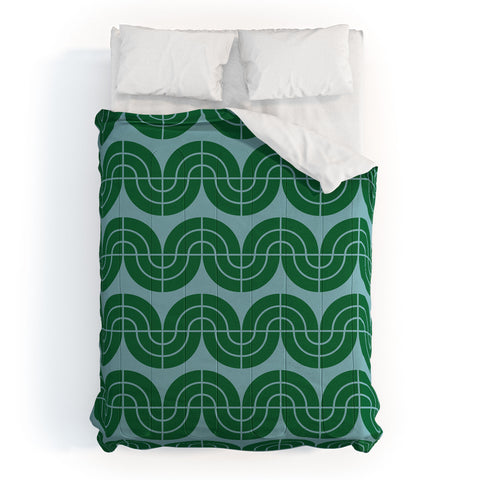 Camilla Foss Wavy Pattern Green and Blue Comforter