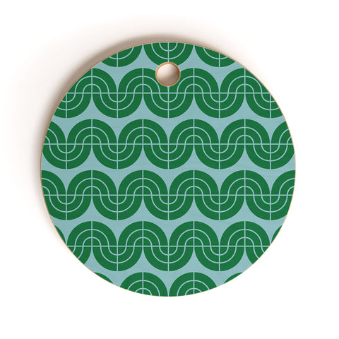 Camilla Foss Wavy Pattern Green and Blue Cutting Board Round