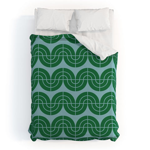 Camilla Foss Wavy Pattern Green and Blue Duvet Cover