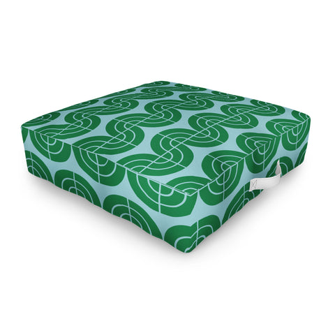 Camilla Foss Wavy Pattern Green and Blue Outdoor Floor Cushion