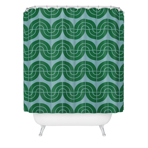 Camilla Foss Wavy Pattern Green and Blue Shower Curtain