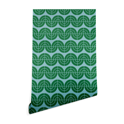 Camilla Foss Wavy Pattern Green and Blue Wallpaper