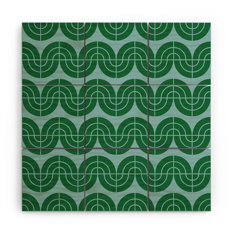 Camilla Foss Wavy Pattern Green and Blue Wood Wall Mural