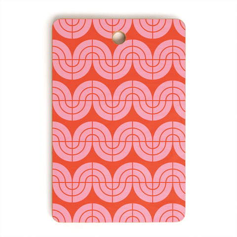 Camilla Foss Wavy Pattern Pink and Orange Cutting Board Rectangle