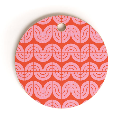 Camilla Foss Wavy Pattern Pink and Orange Cutting Board Round