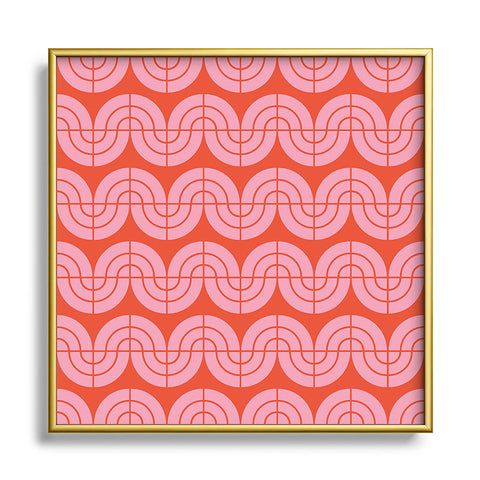 Camilla Foss Wavy Pattern Pink and Orange Square Metal Framed Art Print