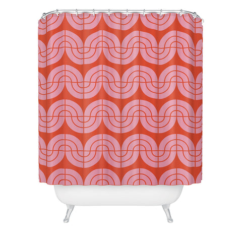 Camilla Foss Wavy Pattern Pink and Orange Shower Curtain