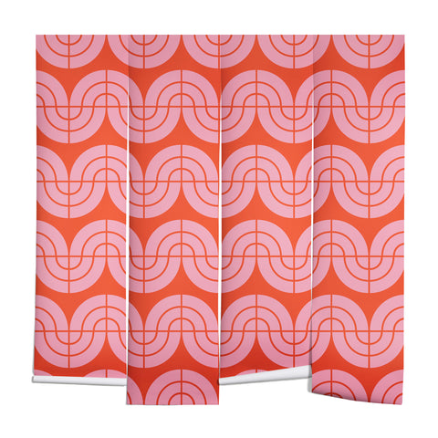 Camilla Foss Wavy Pattern Pink and Orange Wall Mural
