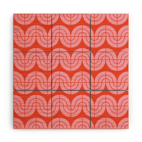 Camilla Foss Wavy Pattern Pink and Orange Wood Wall Mural