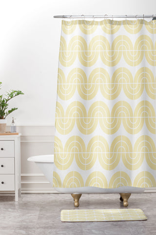 Camilla Foss Wavy Pattern Yellow and White Shower Curtain And Mat