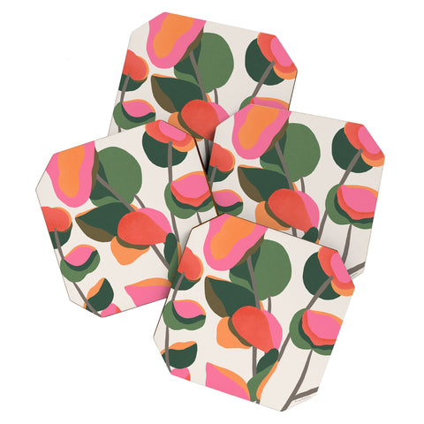 Carey Copeland Abstract Eucalyptus Leaves Coaster Set