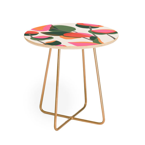 Carey Copeland Abstract Eucalyptus Leaves Round Side Table