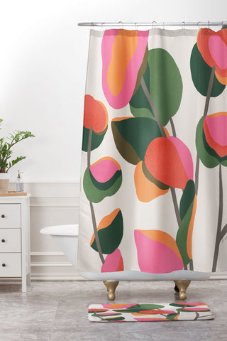 Carey Copeland Abstract Eucalyptus Leaves Shower Curtain And Mat