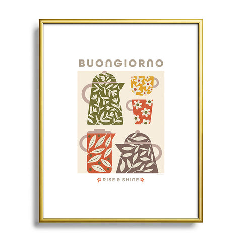 Carey Copeland Buongiorno Retro Floral Coffee Metal Framed Art Print