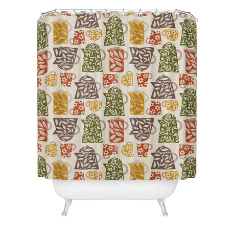 Carey Copeland Buongiorno Retro Floral Coffee Shower Curtain