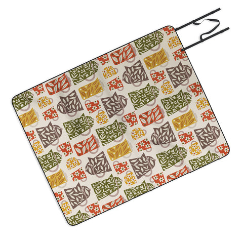 Carey Copeland Buongiorno Retro Floral Coffee Picnic Blanket